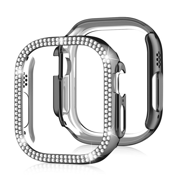 For Apple Watch Ultra 2 49mm / Ultra 49mm Hollow PC Watch Frame Cover Dual-Row Rhinestone Decor Smartwatch Case - Black