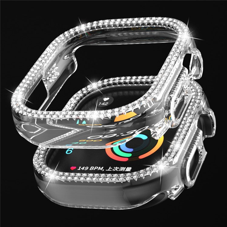 For Apple Watch Ultra 2 49mm / Ultra 49mm Hollow PC Watch Frame Cover Dual-Row Rhinestone Decor Smartwatch Case - Transparent