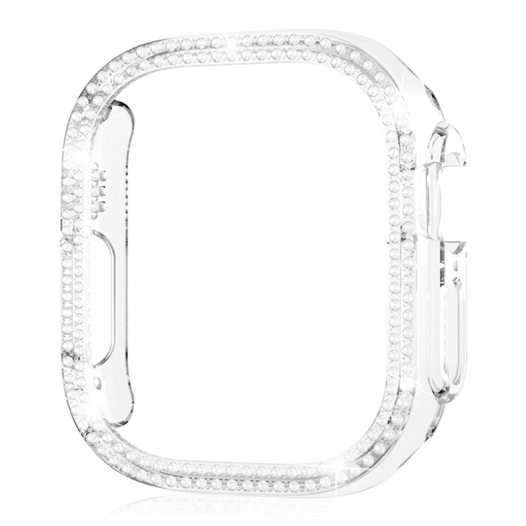 For Apple Watch Ultra 2 49mm / Ultra 49mm Hollow PC Watch Frame Cover Dual-Row Rhinestone Decor Smartwatch Case - Transparent