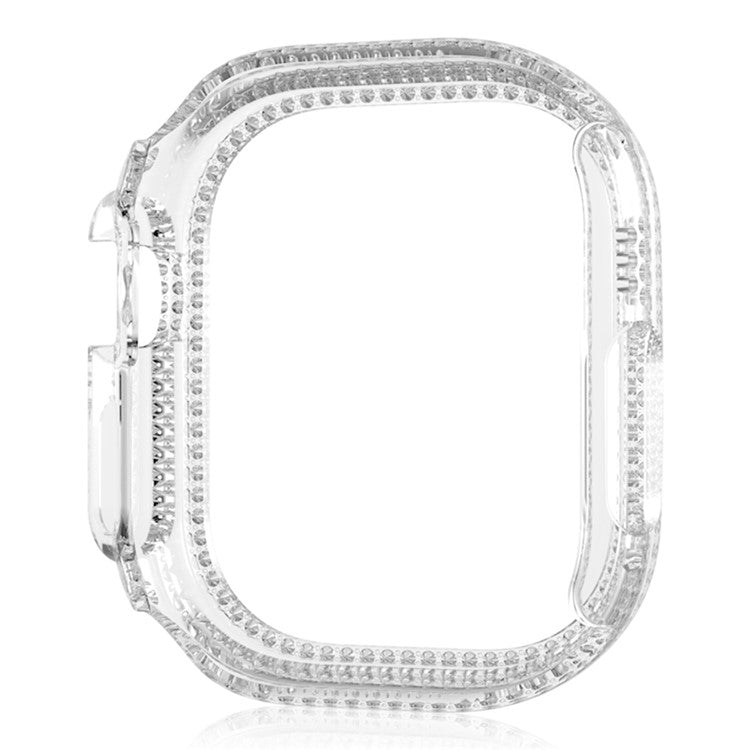 For Apple Watch Ultra 2 49mm / Ultra 49mm Hollow PC Watch Frame Cover Dual-Row Rhinestone Decor Smartwatch Case - Transparent