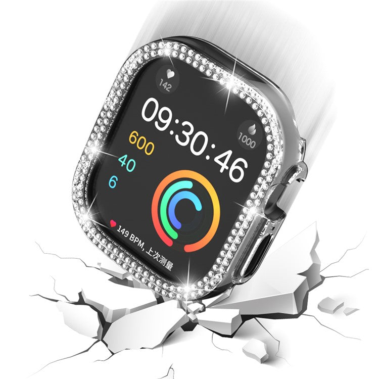 For Apple Watch Ultra 2 49mm / Ultra 49mm Hollow PC Watch Frame Cover Dual-Row Rhinestone Decor Smartwatch Case - Transparent