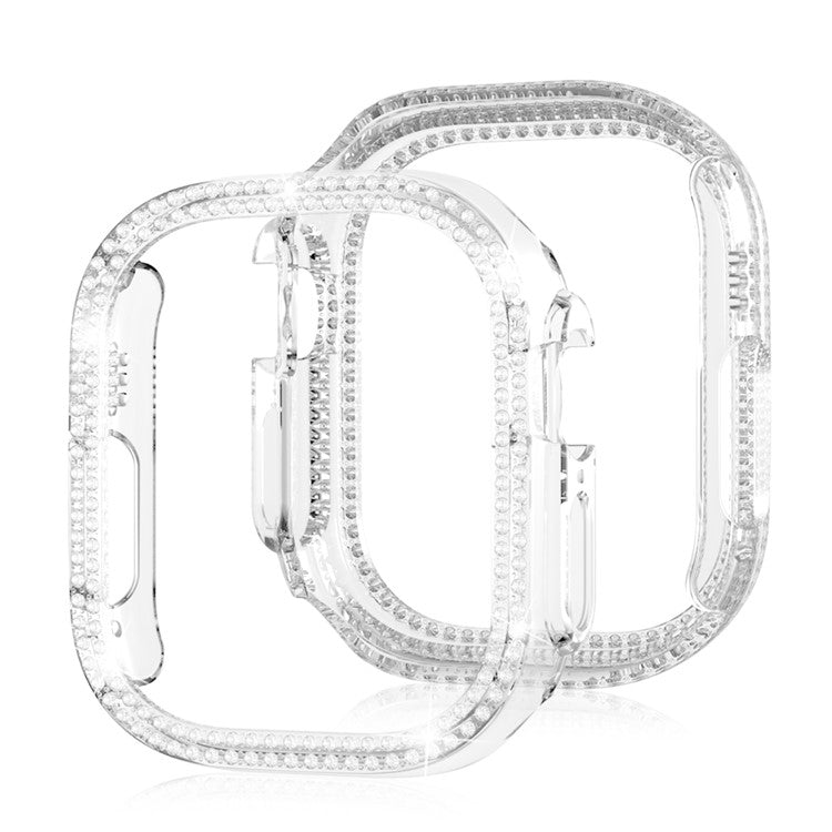 For Apple Watch Ultra 2 49mm / Ultra 49mm Hollow PC Watch Frame Cover Dual-Row Rhinestone Decor Smartwatch Case - Transparent