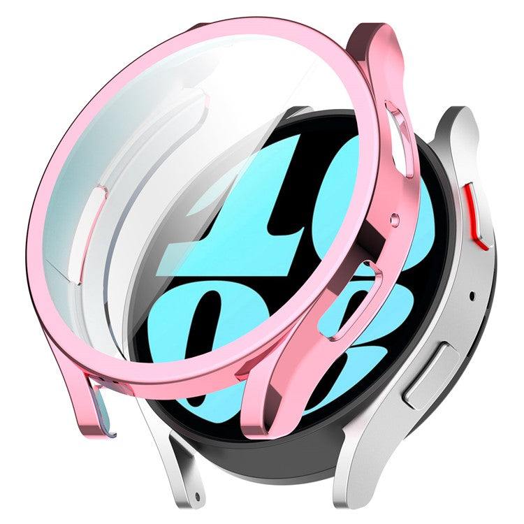 For Samsung Galaxy Watch6 44mm Full Coverage Electroplating Watch Protector TPU Watch Case - Pink