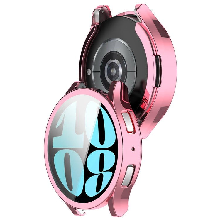 For Samsung Galaxy Watch6 44mm Full Coverage Electroplating Watch Protector TPU Watch Case - Pink
