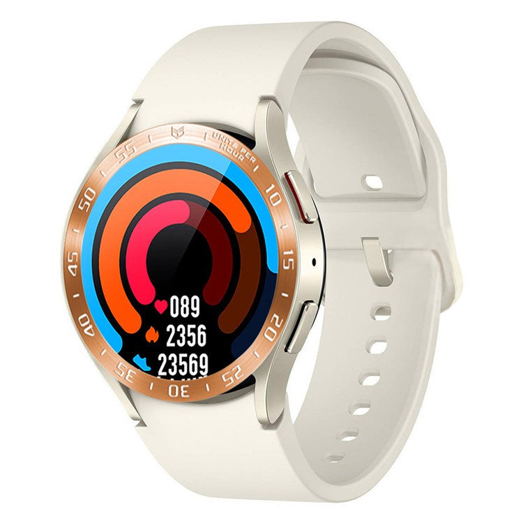 For Samsung Galaxy Watch6 Classic 43mm Bezel Ring Stainless Steel Wristwatch Bezel Insert Loop Replacement (Type A) - Rose Gold / White Characters