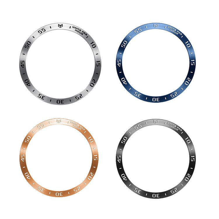 For Samsung Galaxy Watch6 Classic 43mm Bezel Ring Stainless Steel Wristwatch Bezel Insert Loop Replacement (Type A) - Rose Gold / White Characters