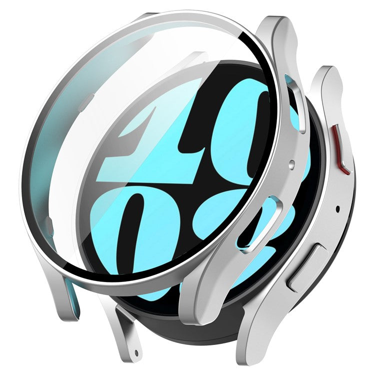 For Samsung Galaxy Watch6 40mm Hard PC Watch Case Protective Frame Integrated with Tempered Glass Film - Silver