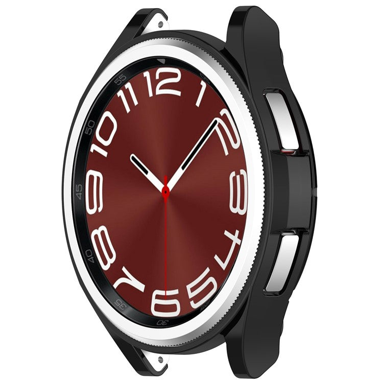 For Samsung Galaxy Watch6 Classic 47mm Electroplating TPU Watch Case Hollow Anti-collision Frame - Black