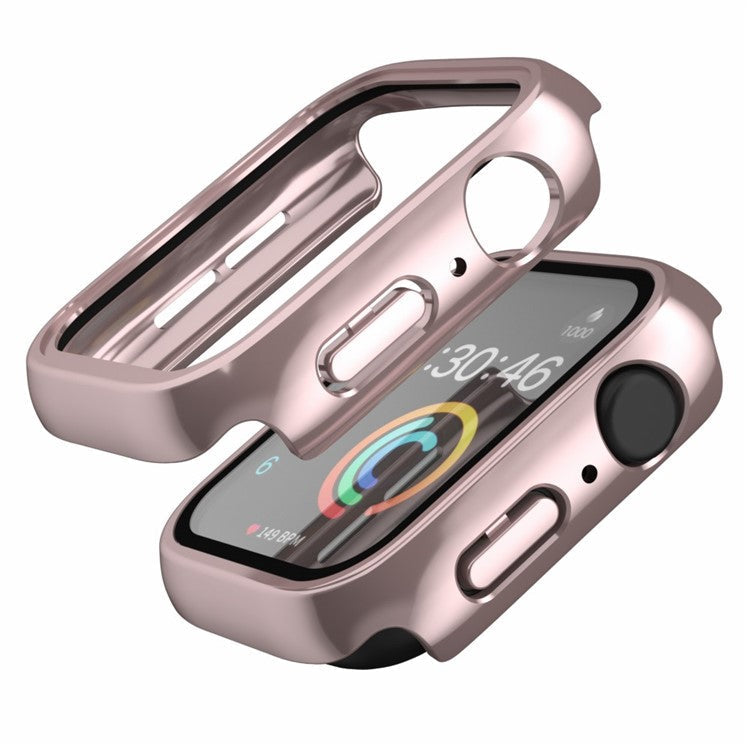 Watch Case for Apple Watch Series 4 / 5 / 6 / SE / SE (2022) 44mm , IP68 Waterproof Hard PC Cover with Tempered Glass Film - Rose Gold