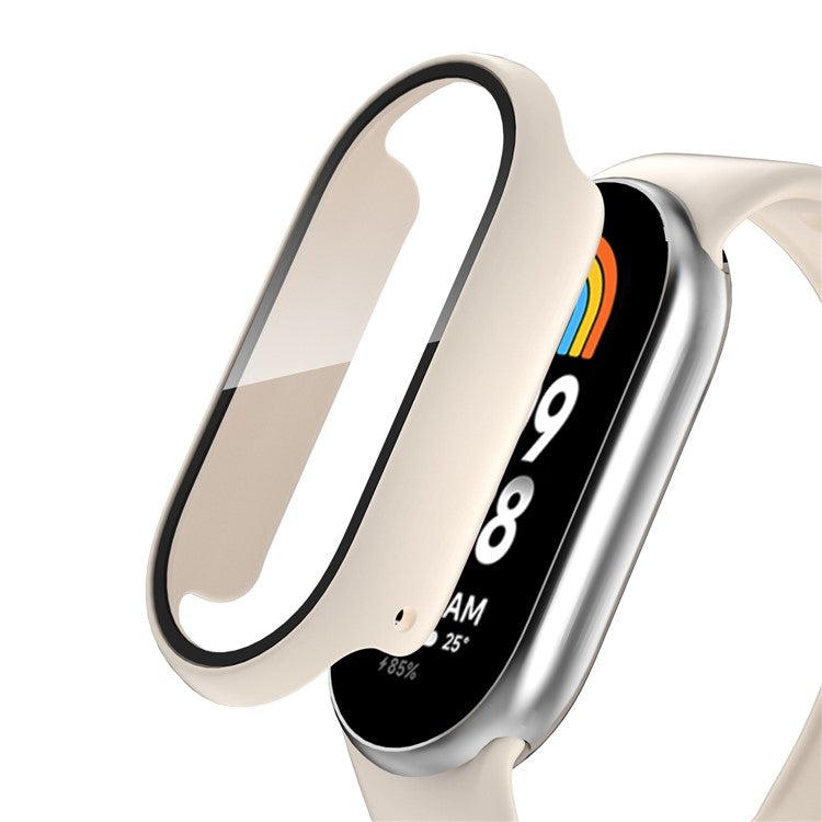 For Xiaomi Smart Band 8 Watch Cover Hard PC Overall Protective Case with Tempered Glass Screen Protector - Beige