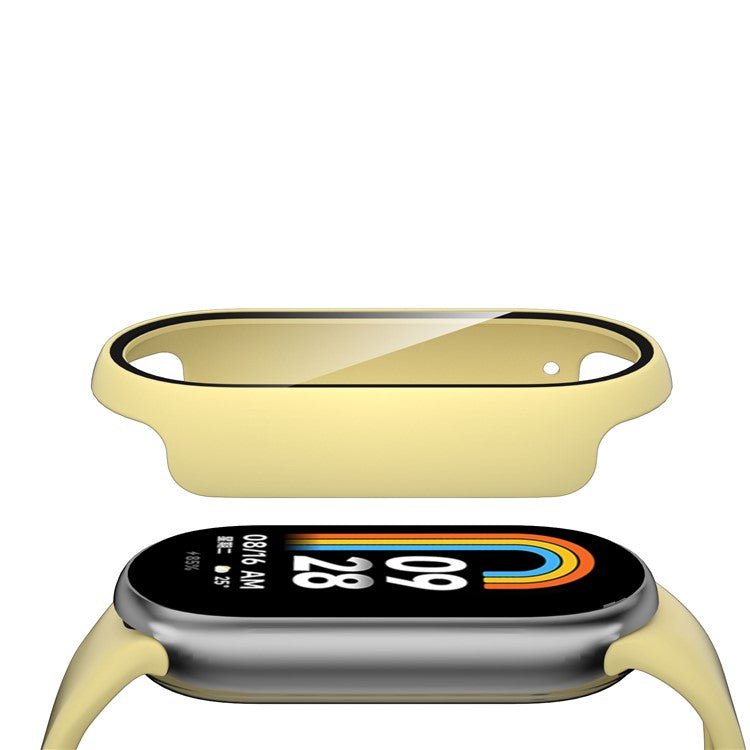 For Xiaomi Smart Band 8 Watch Cover Hard PC Overall Protective Case with Tempered Glass Screen Protector - Yellow