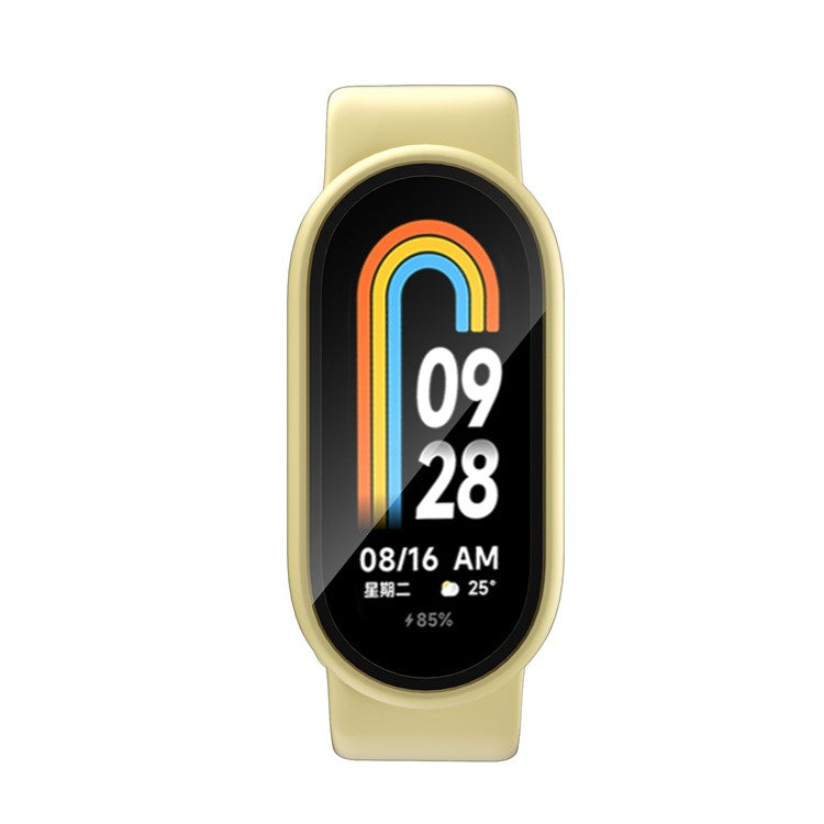 For Xiaomi Smart Band 8 Watch Cover Hard PC Overall Protective Case with Tempered Glass Screen Protector - Yellow