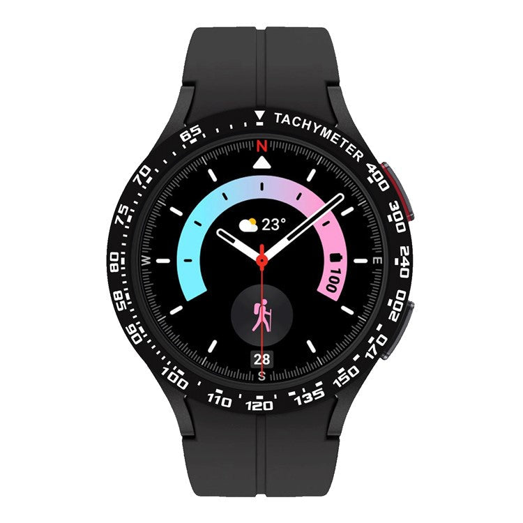 Type D Speed Scale Bezel Styling for Samsung Galaxy Watch 5 Pro 45mm , Aluminum Alloy Adhesive Frame Protector - Black / White Characters