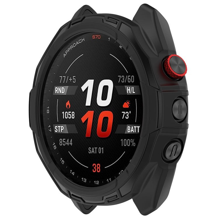 For Garmin Approach S70 42mm Rugged TPU Watch Case Shockproof Hollow Frame Cover - Black