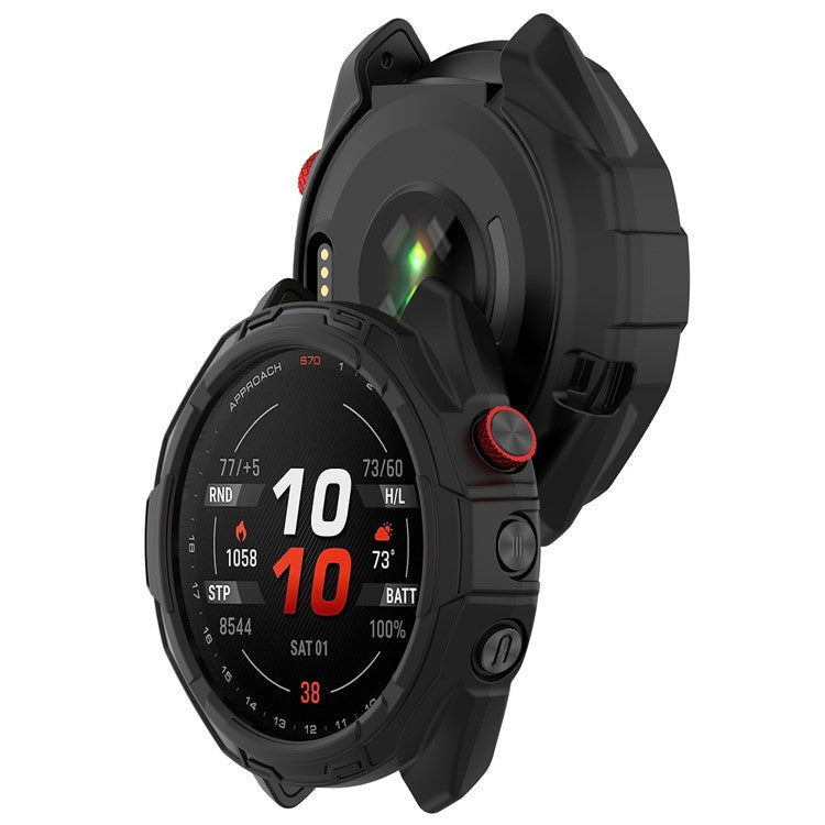 For Garmin Approach S70 42mm Rugged TPU Watch Case Shockproof Hollow Frame Cover - Black