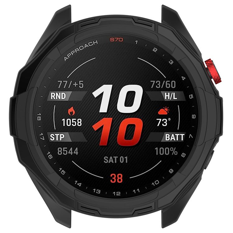 For Garmin Approach S70 42mm Rugged TPU Watch Case Shockproof Hollow Frame Cover - Black