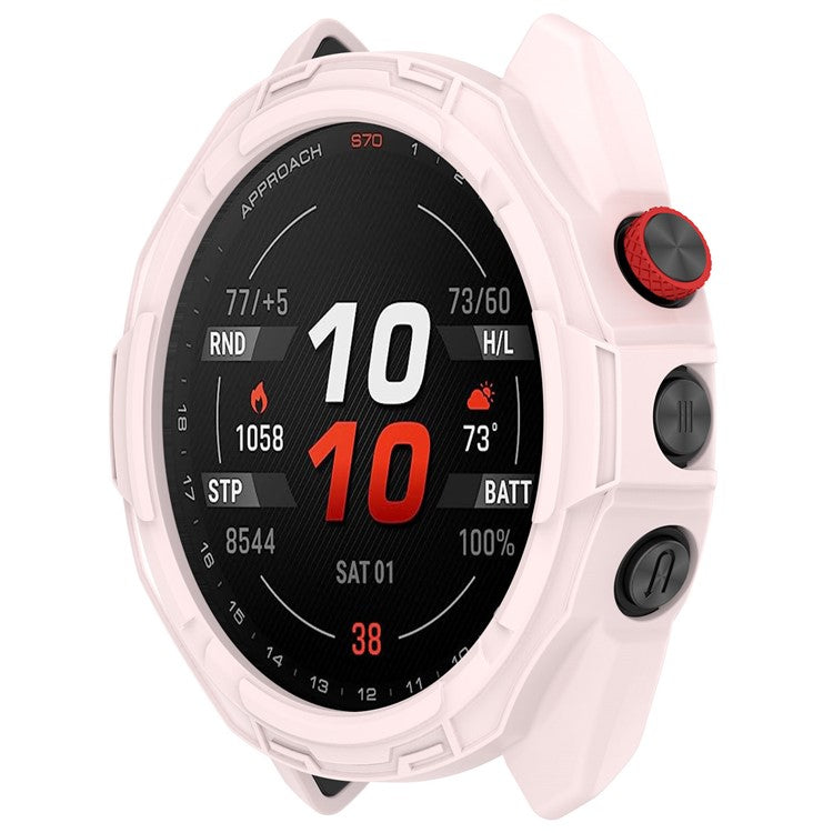 For Garmin Approach S70 42mm Rugged TPU Watch Case Shockproof Hollow Frame Cover - Light Pink