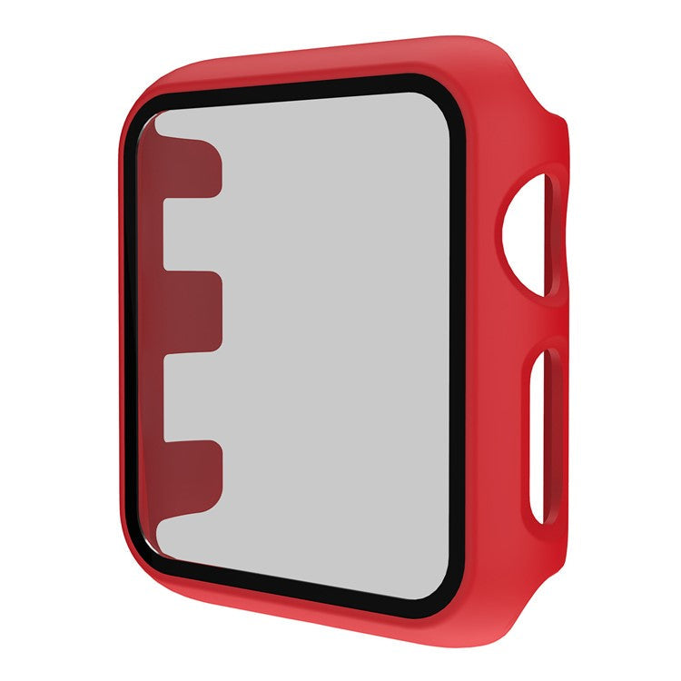 Anti-Scratch Hard PC Case for Apple Watch Series 9 / 8 / 7 41mm Integrate Protective Case with Anti-Spy Tempered Glass Screen Protector - Red