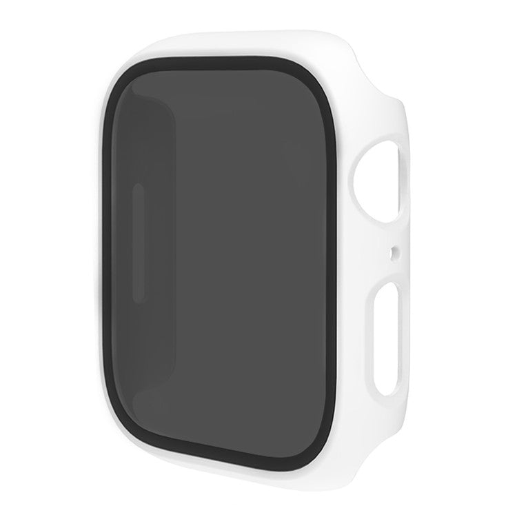 For Apple Watch Series 9 / 8 / 7 45mm Anti-Drop Case Integrate Hard PC Case Cover with Anti-Peep Tempered Glass Screen Protector - White