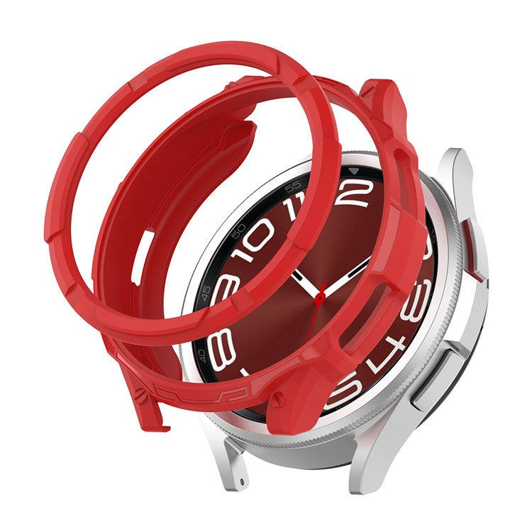 ENKAY HAT PRINCE For Samsung Galaxy Watch6 Classic 43mm Hollow TPU Case Half-Cover Watch Frame with 0.2mm 2.15D 9H Tempered Glass Screen Film - Red