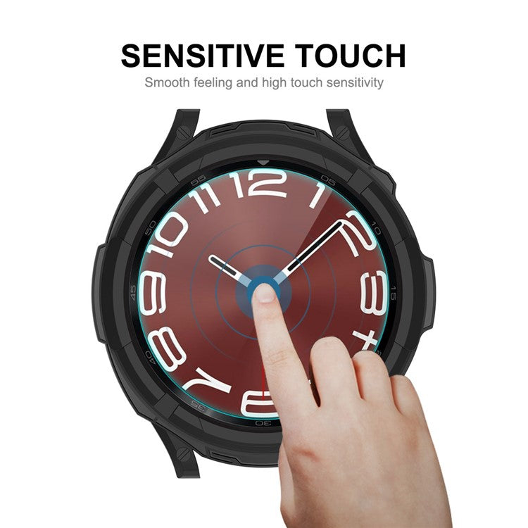 ENKAY HAT PRINCE For Samsung Galaxy Watch6 Classic 43mm Hollow TPU Case Half-Cover Watch Frame with 0.2mm 2.15D 9H Tempered Glass Screen Film - Red