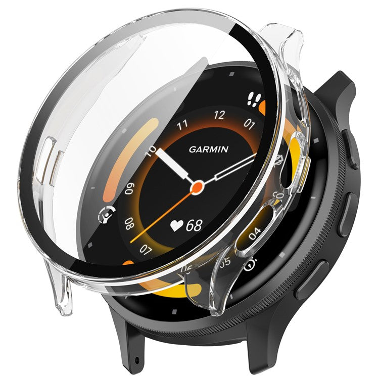 For Garmin Venu 3S Full Coverage Hard PC Watch Case Clear Cover with Tempered Glass Screen Protector - Transparent White
