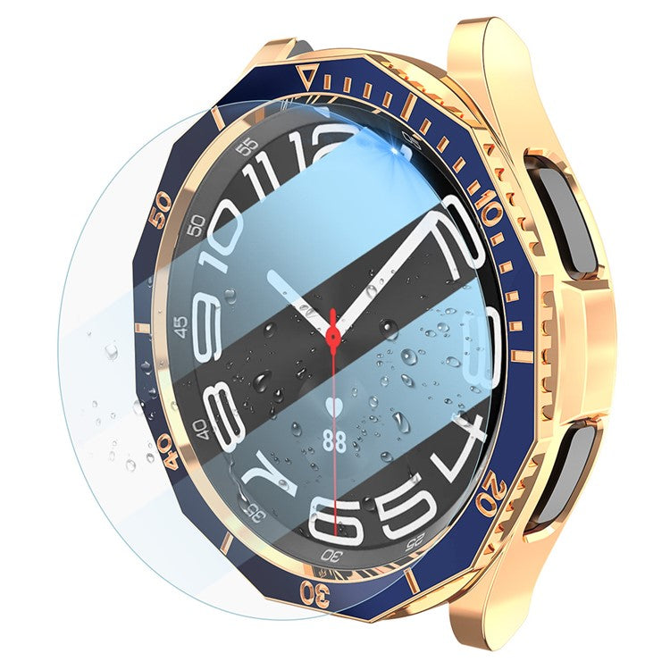 PC Watch Case Cover for Samsung Galaxy Watch6 Classic 47mm Case with Tempered Glass Film+Dial Bezel Ring - Blue+Rose Gold