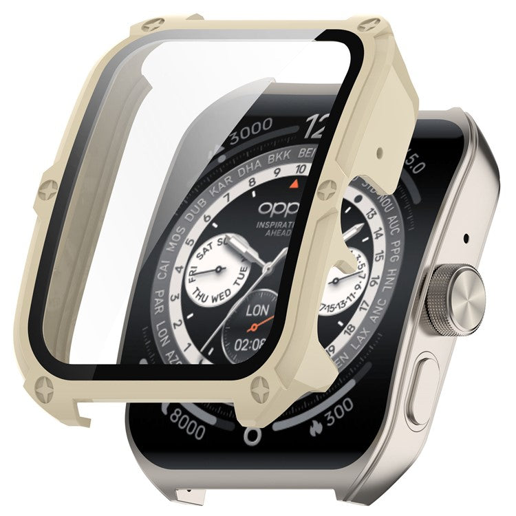 For Oppo Watch 4 Pro Hard PC Case Cover Anti-Scratch Watch Case with Tempered Glass Screen Film - Ivory White
