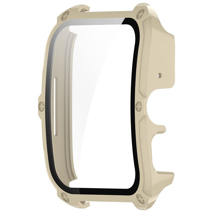 For Oppo Watch 4 Pro Hard PC Case Cover Anti-Scratch Watch Case with Tempered Glass Screen Film - Ivory White