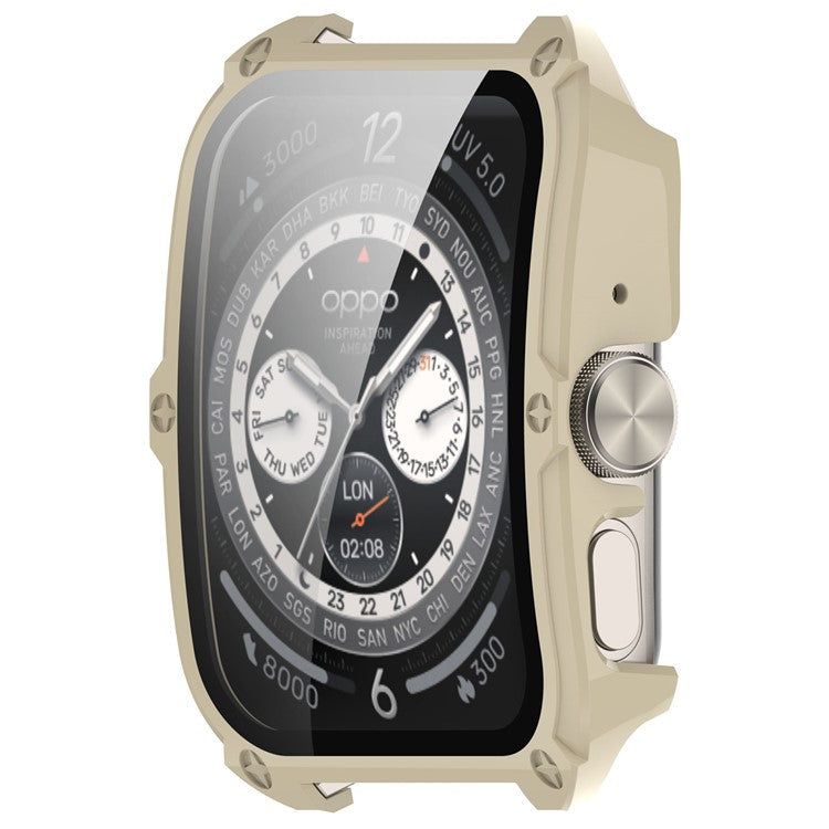 For Oppo Watch 4 Pro Hard PC Case Cover Anti-Scratch Watch Case with Tempered Glass Screen Film - Ivory White