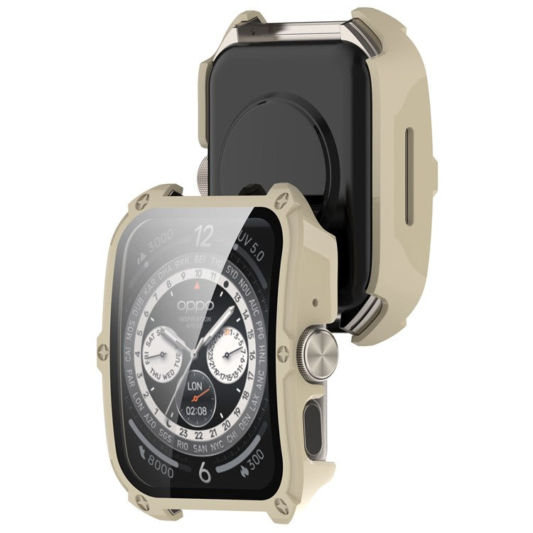 For Oppo Watch 4 Pro Hard PC Case Cover Anti-Scratch Watch Case with Tempered Glass Screen Film - Ivory White