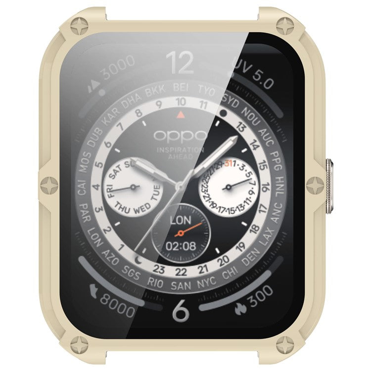 For Oppo Watch 4 Pro Hard PC Case Cover Anti-Scratch Watch Case with Tempered Glass Screen Film - Ivory White