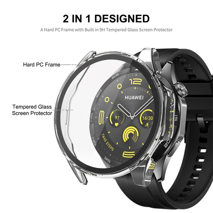 ENKAY Hat Prince For Huawei Watch GT 4 46mm Full Cover PC Watch Case with HD Tempered Glass Film - Dark Green