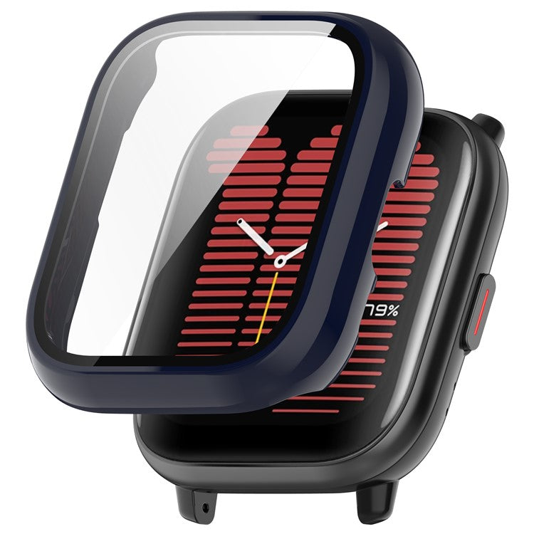 For Huami Amazfit Active (A2211) Case with Tempered Glass Film Full Protective Hard PC Watch Cover - Dark Blue