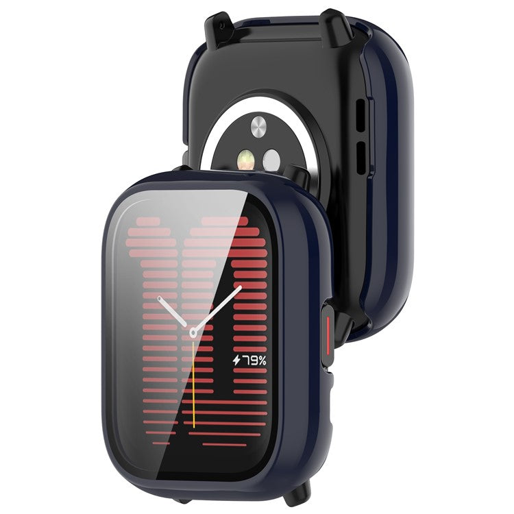 For Huami Amazfit Active (A2211) Case with Tempered Glass Film Full Protective Hard PC Watch Cover - Dark Blue