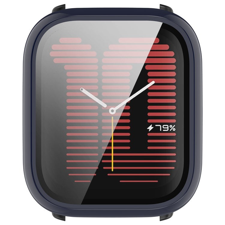 For Huami Amazfit Active (A2211) Case with Tempered Glass Film Full Protective Hard PC Watch Cover - Dark Blue