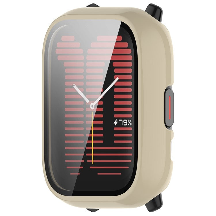 For Huami Amazfit Active (A2211) Case with Tempered Glass Film Full Protective Hard PC Watch Cover - Ivory White