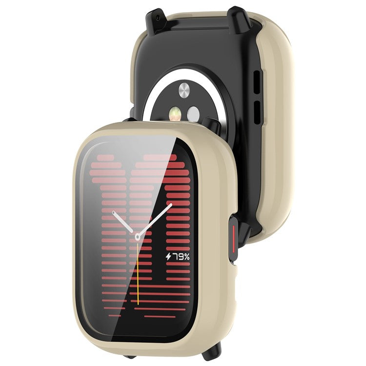 For Huami Amazfit Active (A2211) Case with Tempered Glass Film Full Protective Hard PC Watch Cover - Ivory White