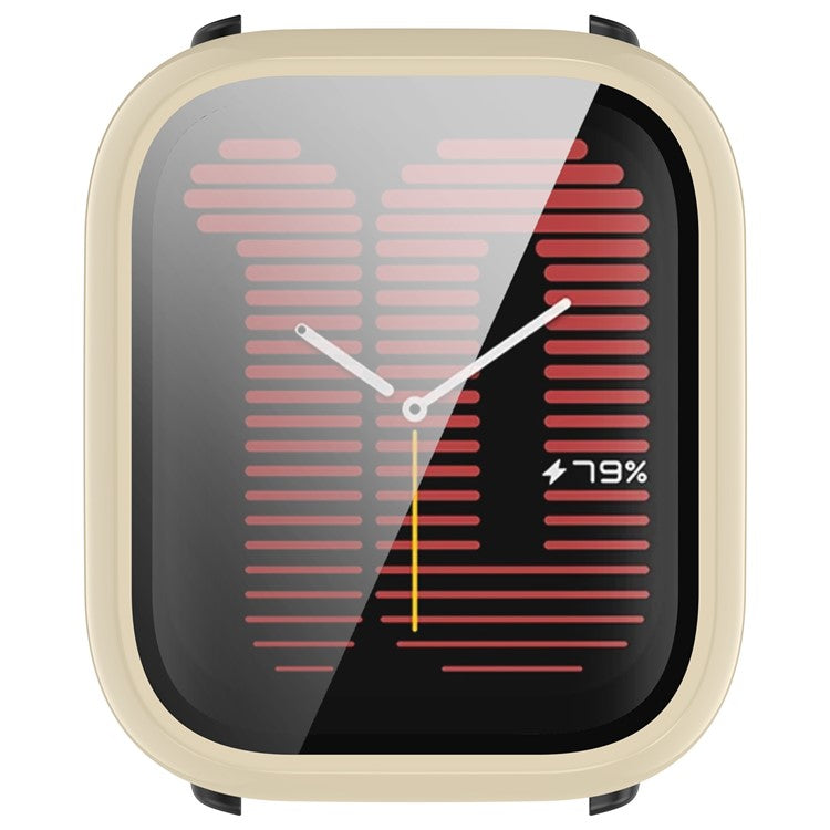For Huami Amazfit Active (A2211) Case with Tempered Glass Film Full Protective Hard PC Watch Cover - Ivory White