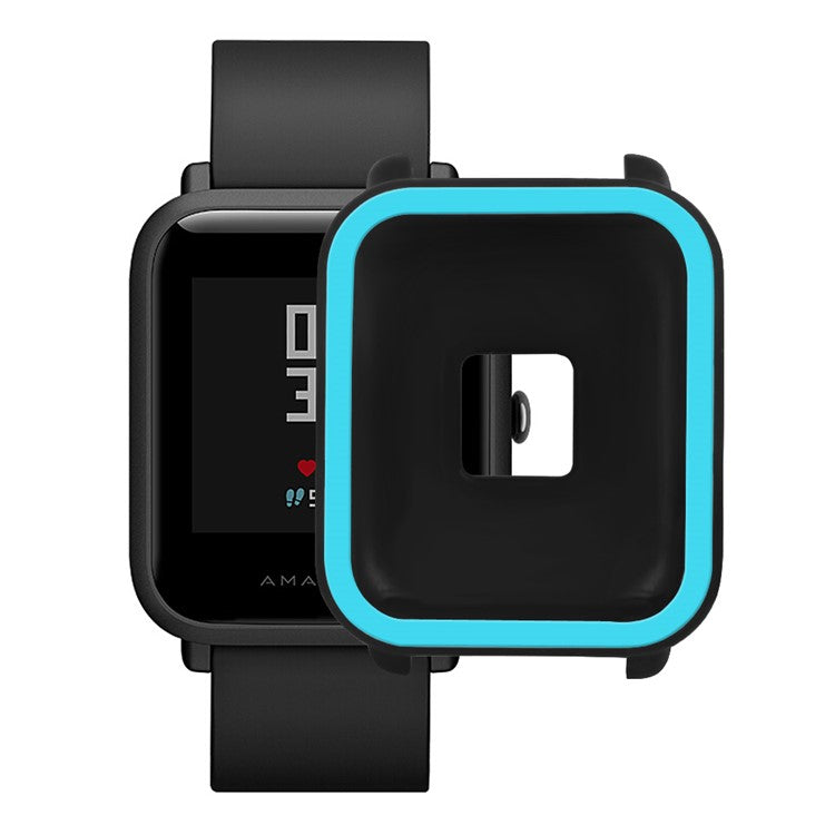 For Huami Amazfit Bip / Bip Lite Protective Edge Case Dual Color Silicone Watch Cover - Black+Blue