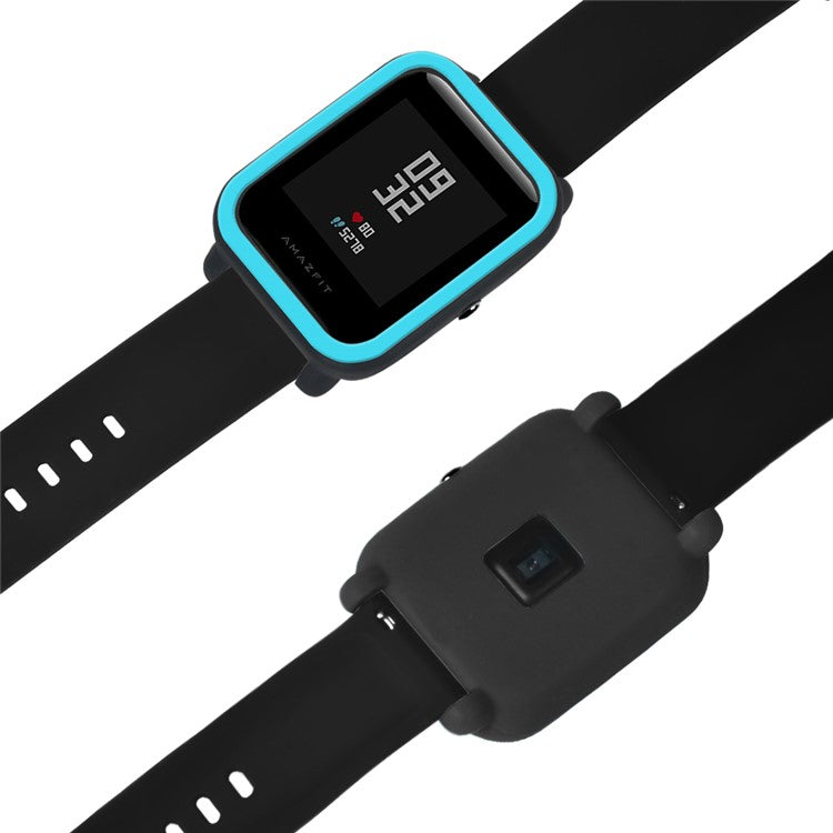 For Huami Amazfit Bip / Bip Lite Protective Edge Case Dual Color Silicone Watch Cover - Black+Blue