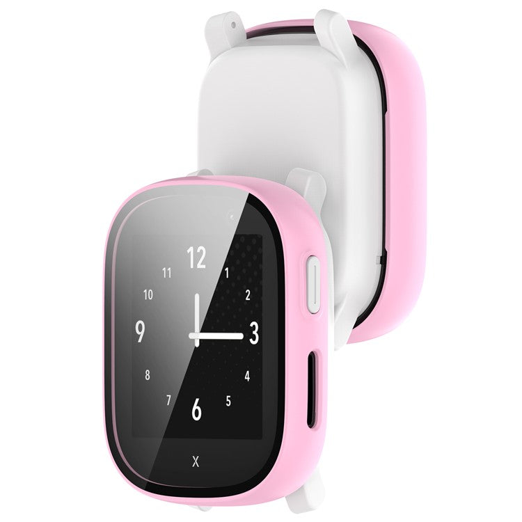 Hard PC Cover for Xplora X6 Play Watch Case with Tempered Glass Screen Protector - Pink