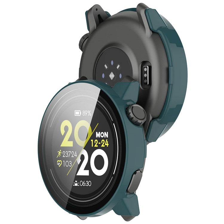 For Coros Pace 3 Protective Case Hard PC Watch Cover with Tempered Glass Screen Protector - Pine Needle Green