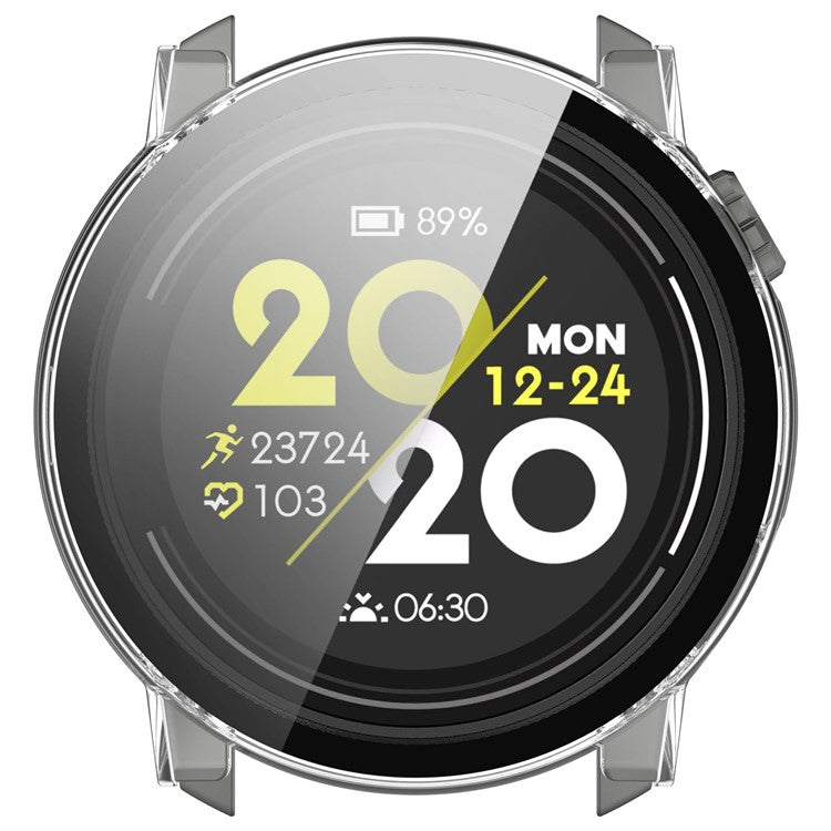 For Coros Pace 3 Protective Case Hard PC Watch Cover with Tempered Glass Screen Protector - Transparent White