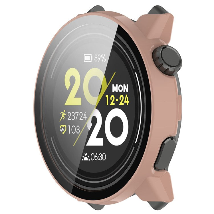 For Coros Pace 3 Protective Case Hard PC Watch Cover with Tempered Glass Screen Protector - Pink