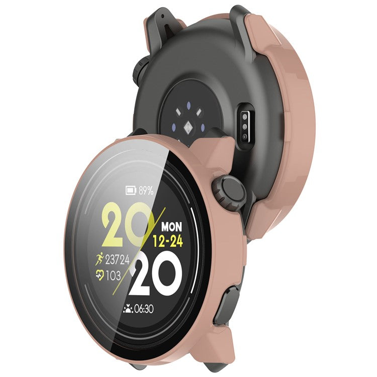 For Coros Pace 3 Protective Case Hard PC Watch Cover with Tempered Glass Screen Protector - Pink