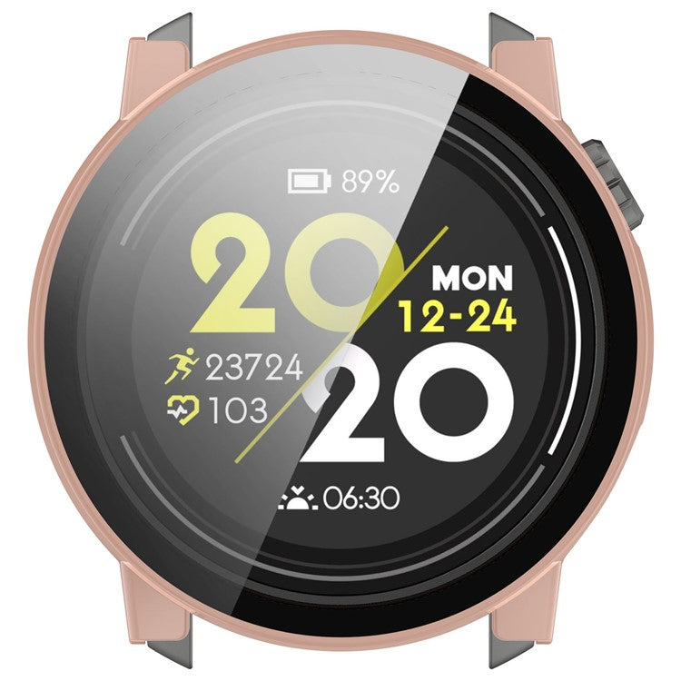 For Coros Pace 3 Protective Case Hard PC Watch Cover with Tempered Glass Screen Protector - Pink