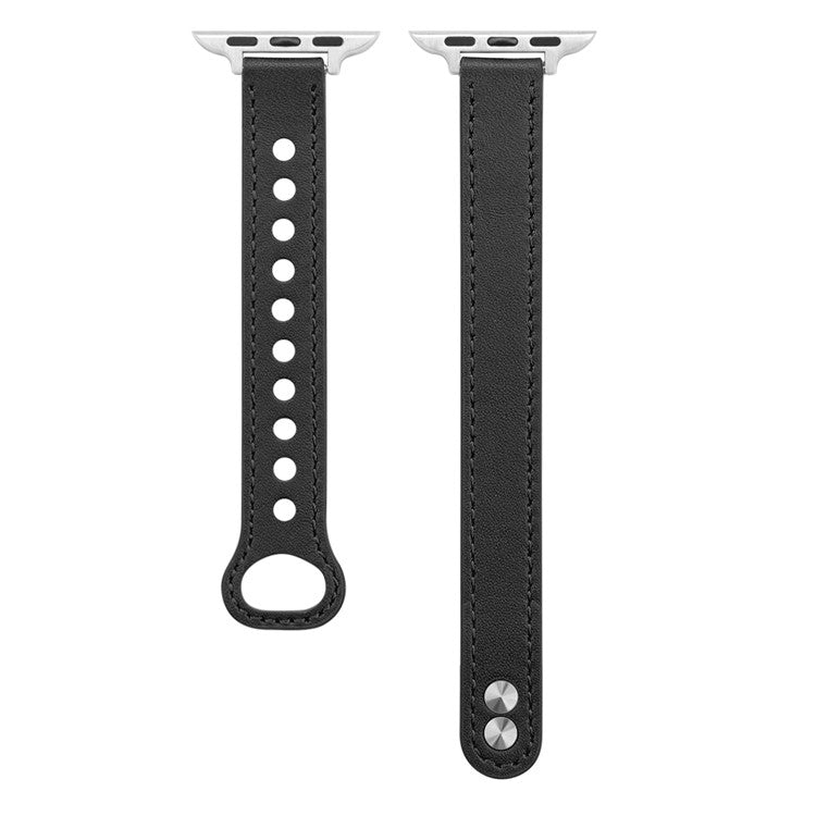 Watch Band for Apple Watch Series 10 42mm / 9 8 7 41mm / SE (2023) SE (2022) SE 6 5 4 40mm / 3 2 1 38mm Watch Strap Genuine Cow Leather Band - Black