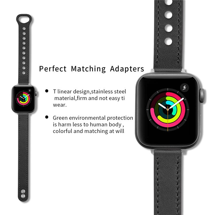 Watch Band for Apple Watch Series 10 42mm / 9 8 7 41mm / SE (2023) SE (2022) SE 6 5 4 40mm / 3 2 1 38mm Watch Strap Genuine Cow Leather Band - Black