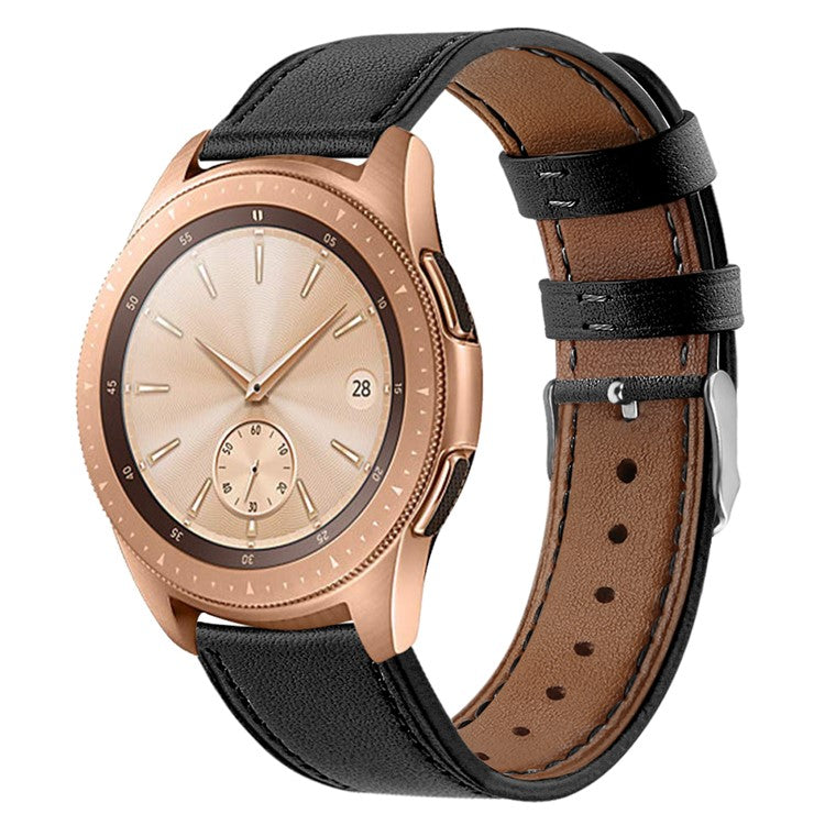 For Huawei Watch GT / Watch GT 2 46mm / 42mm / Samsung Galaxy Watch 46mm Watch Strap Top Layer Cowhide Wrist Band - Black